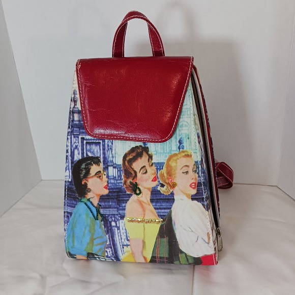 The Unbranded Brand Handbags - Red Paris Graphic Print Backpack Purse Zip Closure Pockets Adjustable Straps